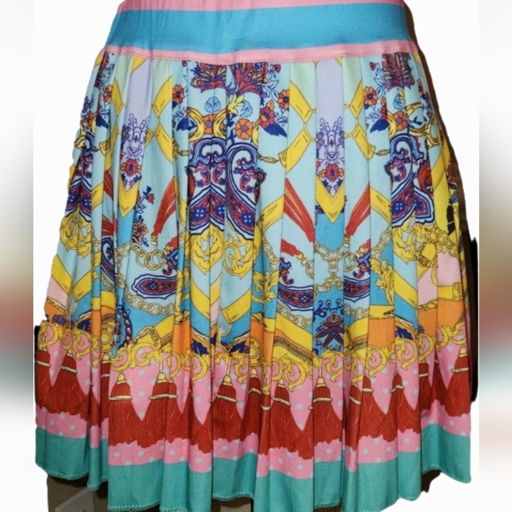 Colorful paisley pleated retro mini skirt size M